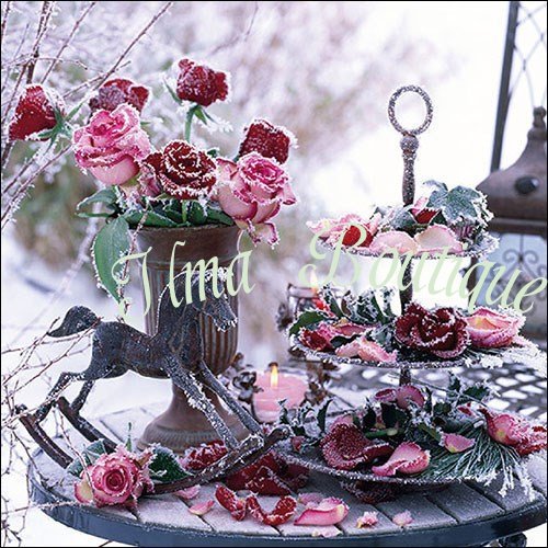 Frozen Roses 3-laags papieren servetten pakje per 20 st. - Klik op de afbeelding om het venster te sluiten