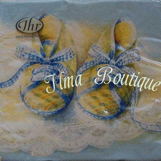 Baby schoentjes blauw 3-laags papieren servetten pakje per 20 st - Klik op de afbeelding om het venster te sluiten