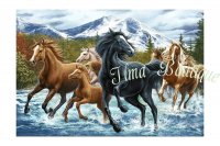 Wizardi Diamond Painting Horse Herd in the Mountains